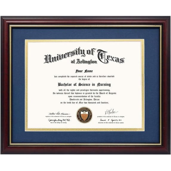 GraduationMall Certificate Documents Diploma Frame Cherry Real Wood with Navy Blue Mat 8.5 x 11 /11 x 14
