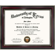 GraduationMall Certificate Documents Diploma Frame Glossy Cherry Real Wood with Gold Trim 8.5 x 11