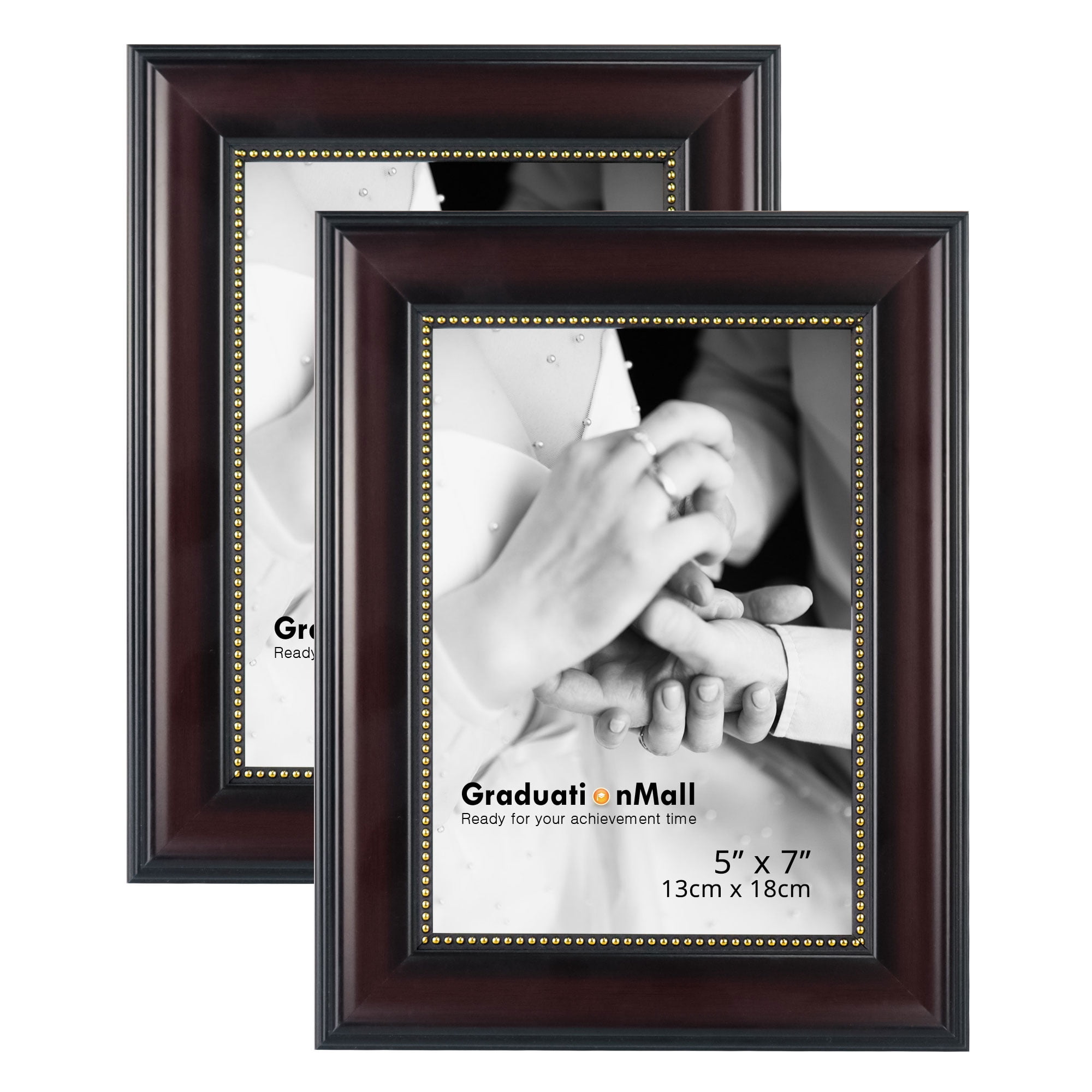 GraduationMall Mahogany with Gold Beads 5x7 Picture Frames for Wall or Tabletop 2-Pack