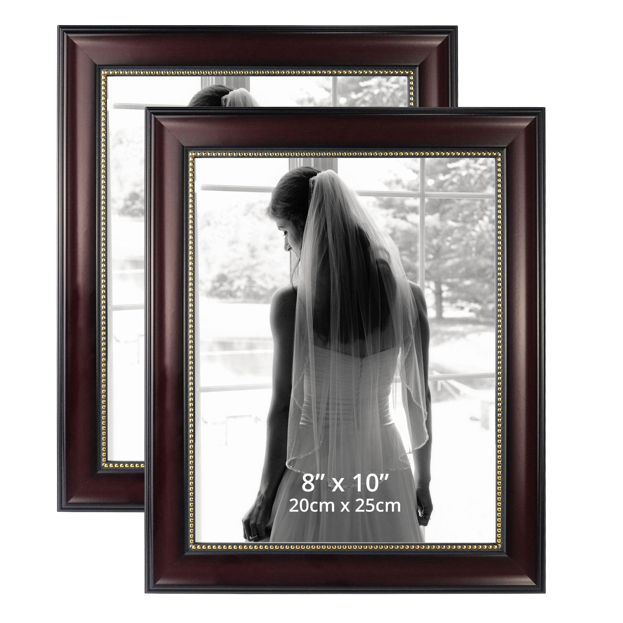 GraduationMall Mahogany with Gold Beads 8x10 Picture Frames for Wall or Tabletop 2-Pack