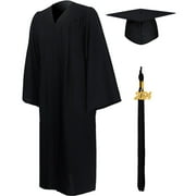 GraduationMall Matte Graduation Gown Cap Tassel Set 2024 for High School and Bachelor Black 39(4'6"-4'8")