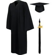 GraduationMall Matte Graduation Gown Cap Tassel Set 2024 for High School and Bachelor Black 51(5'6"-5'8")