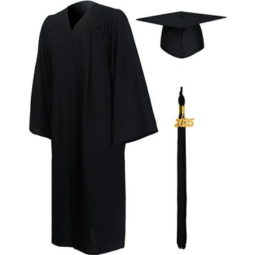GraduationMall Matte Graduation Gown Cap Tassel Set 2025 for High School and Bachelor Black 51 (5'6"-5'8")
