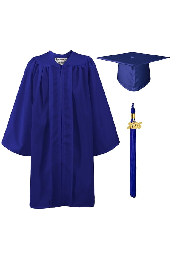 Matte Kindergarten Graduation Gown Cap Set with 2026 Tassel Royal Blue 30(3'9"-3'11")