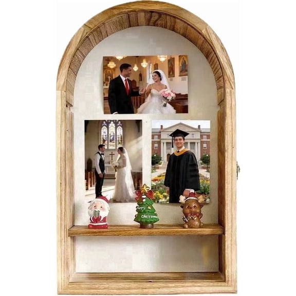 CFCSRP Shadow Box Frame 10x16 Arch-Shaped Display Cases with Linen Back and Removable Shelves, Picture Frame Wedding Bouquet Memorabilia Medals Photos Memory Box for Keepsakes