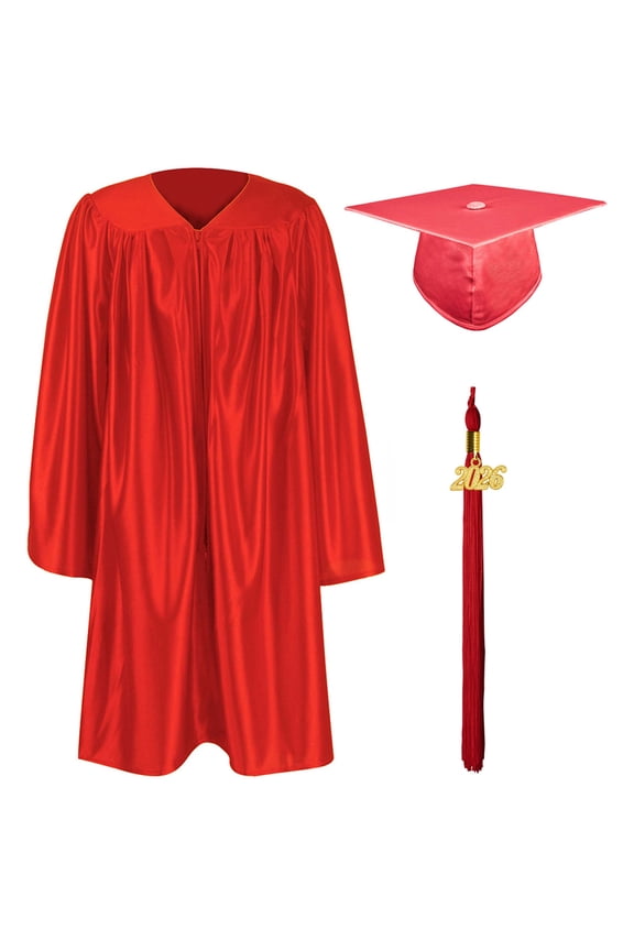 Shiny Kindergarten & Preschool Graduation Gown Cap Set with 2026 Tassel Red 36(4'3"-4'5")