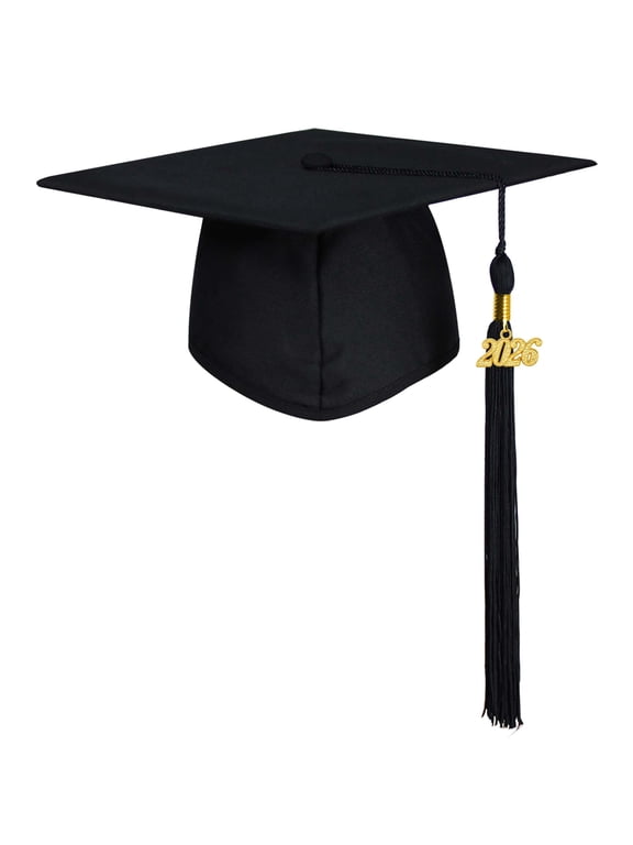 Unisex Adult Matte Graduation Cap with 2026 Tassel Black