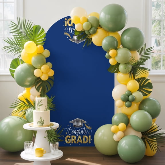 Graduats Grad Arch Backdrop Cover 4 FT, Sage Green Navy Blue Background Wedding Arch Cover Stretchy Backdrop Stands Covers for Birthday Party Ceremony Banquet Decor