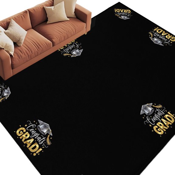 Graduats Grad Area Rug 6x9 Washable Rug Non Slip Academic Cap Black Background Large Area Rug Soft Stainresistant Indoor Floor Carpet for Living Room Bedroom Home Office Dining Room Nursery