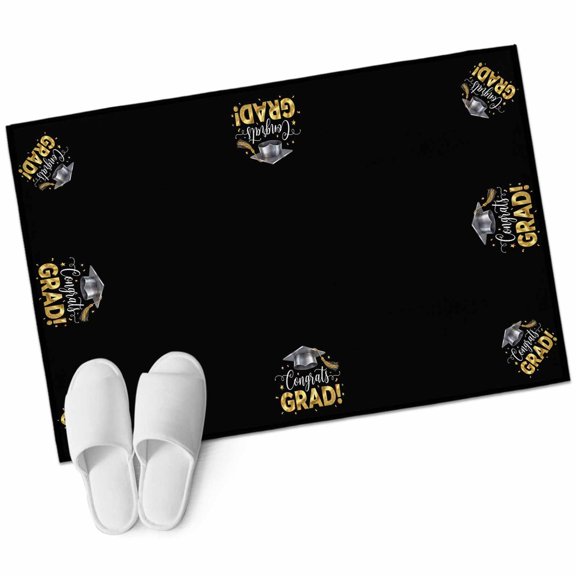 Graduats Grad Bathroom Rug Washable 2x3 Entryway Rug Non Slip Academic Cap Black Background Front Door Mat Low Pile Indoor Doormat Throw Floor Carpet for Kitchen Bedroom Entrance