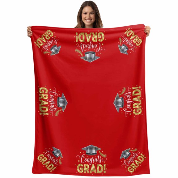 Graduats Grad Blanket Soft Cozy Warm Throw Blanket for Couch, Plush Fuzzy Flannel Blankets for Sofa, Academic Cap Red Background Bed Blankets Lightweight Gifts for Women, 30"x40"
