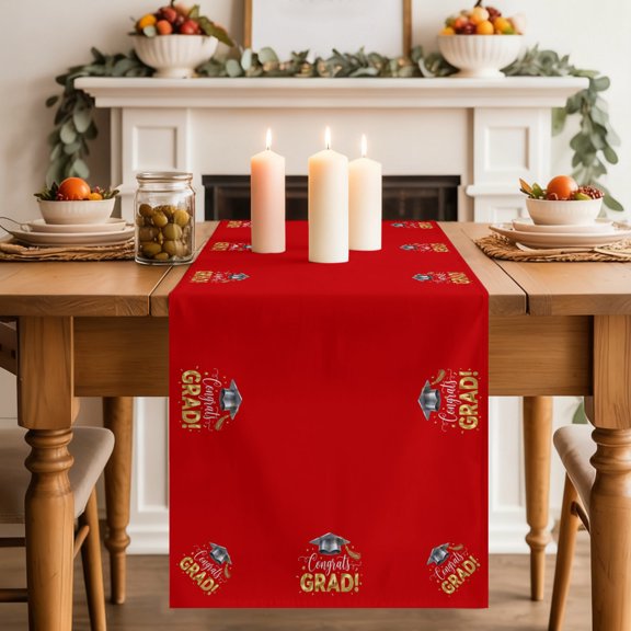 Graduats Grad Dining Table Runner, Sage Green Red Background Washable Table Runners Kitchen Coffee Table Center Decor for Home Party Holiday Wedding 13 x 48 Inches