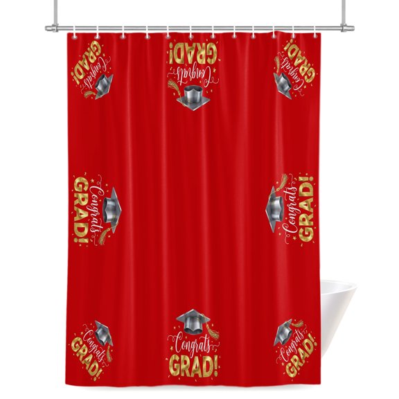 Graduats Grad Shower Curtain, Sage Green Red Background Waterproof Shower Curtain Set with 12 Hooks Lightweight Bath Curtains Fabric Bathroom Decor 72x72 Inches