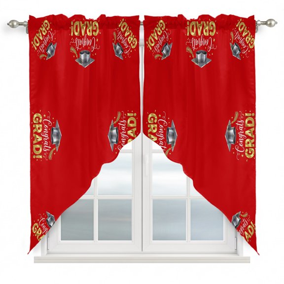 Graduats Grad Swag Valances for Windows 2 Pack Sage Green Red Background Swag Kitchen Curtains 36 Inches Long Rod Pocket Short Window Treatment for Kitchen Bathroom 36"x36"