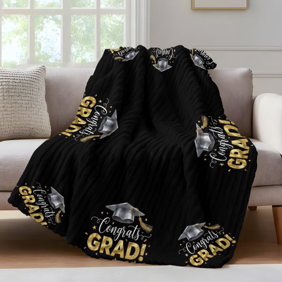 Graduats Grad Throw Blanket for Couch Sage Green Black Background Soft and Warm Flannel 3D Striped Fluffy Fuzzy Fleece Blanket Lightweight Throw for Bed, Sofa 30 x 40 Inches