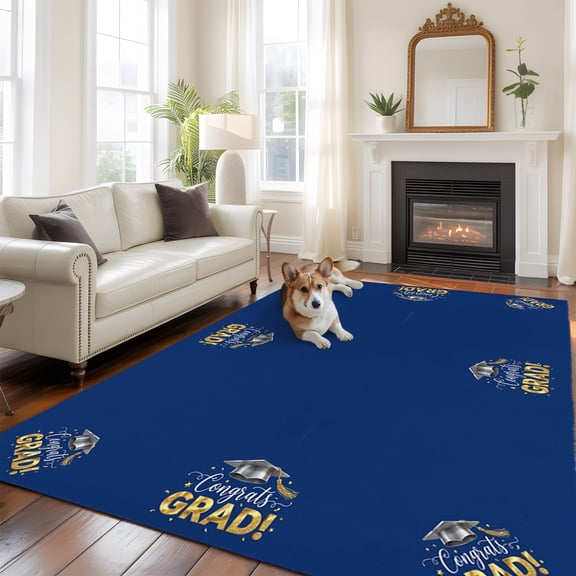 Graduats Grad Washable Area Rug 5x8 Sage Green Navy Blue Background Low-Profile Large Area Rugs with Non Slip Backing Indoor Floor Carpet for Entrance Living Room Bedroom Home Office