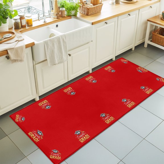 Graduats Grad Washable Runner Rugs 2'x6', Sage Green Red Background Washable Runner Rug Non-Slip Sturdy Edge Binding Carpet for Bedside Hallway Runner Kitchen Galley