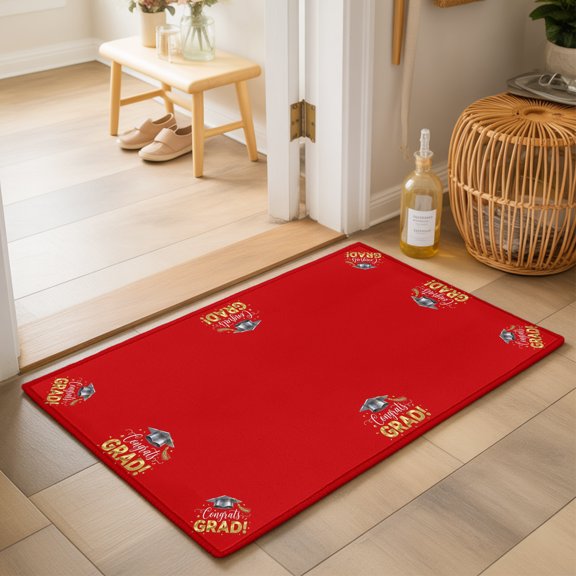 Graduats Grad Washable Small Entryway Area Rugs 2'x3', Sage Green Red Background Washable Throw Rug Non-Slip Sturdy Edge Binding Carpet for Front Door Floor Room Entry