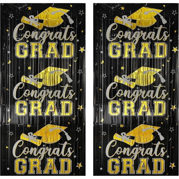 Gradution Party Suppiles Backdrop Decoration 2026, Claas of 2026 Streamer Tinsel Foil Fringe Curtains, Photo Booth Prop Backdrop, Black Grad Backgrounds