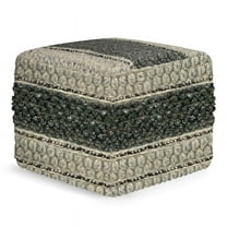 Grady Contemporary Square Pouf in Green and Natural Handloom Woven