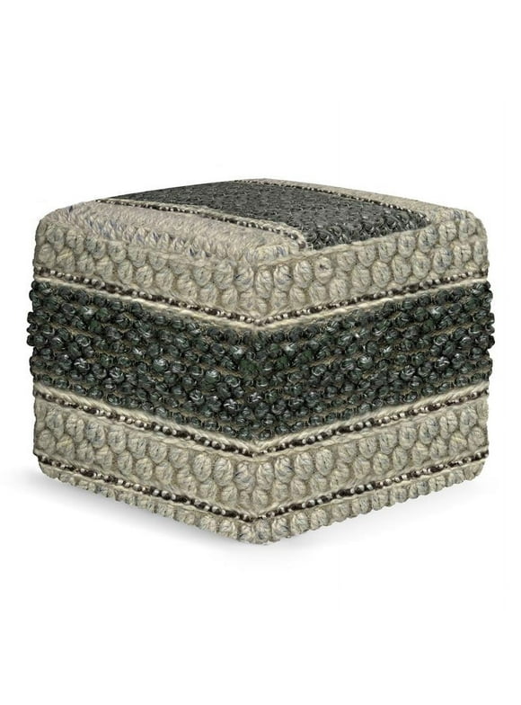 Grady Contemporary Square Pouf in Green and Natural Handloom Woven
