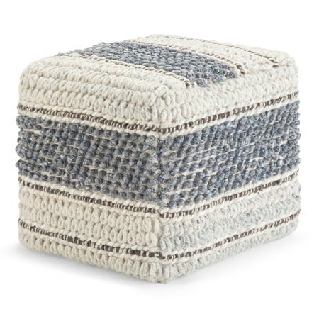 Simpli Home - Grady Square Pouf - Blue, Natural
