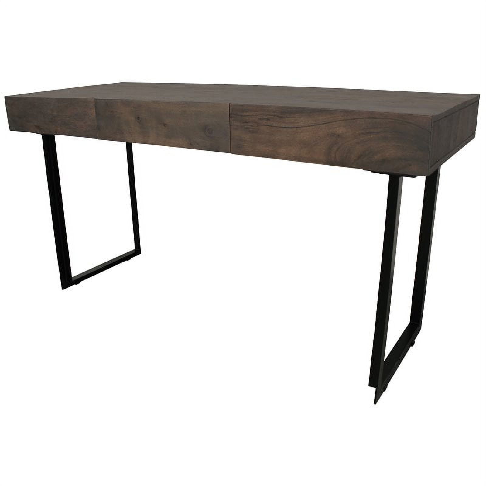 Grady 3-Drawer Solid Wood Desk in Gray Wash with Iron Base