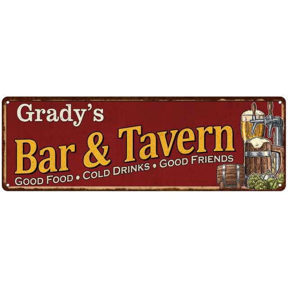 Grady's Bar and Tavern Red Chic Sign Man Cave Decor Gift 6x18 106180002170