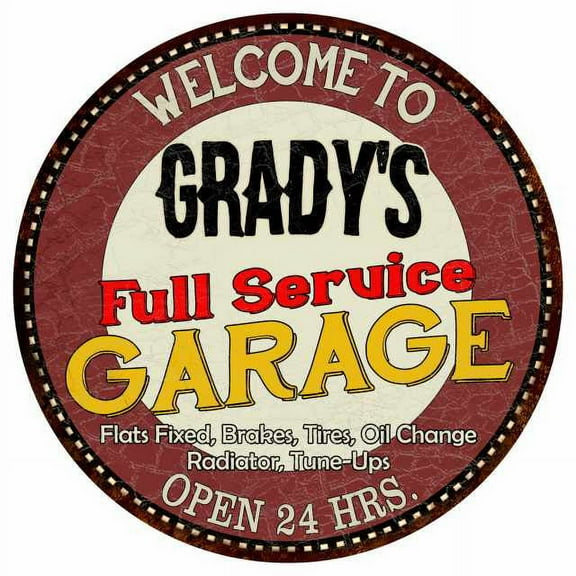 Grady's Full Service Garage 14" Round Metal Sign Man Cave Decor 100140037170