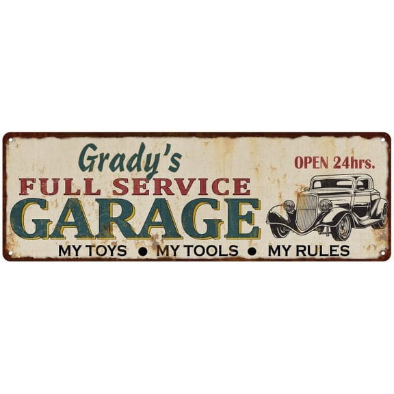 Grady's Full Service Garage Metal Sign 6x18 Rusty Man Cave 206180047196