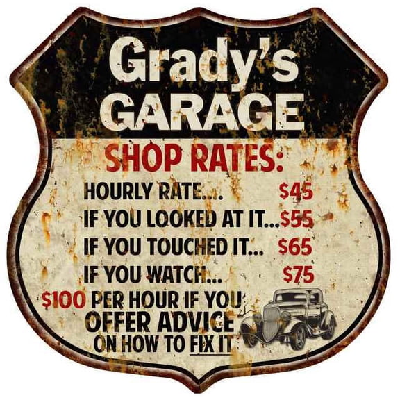 Grady's Garage Shop Rates Sign Gift 8x12 Metal Sign 211110019462