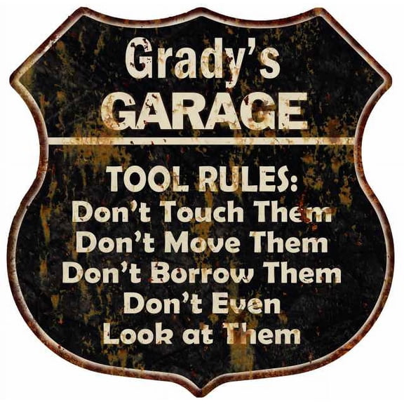 Grady's Garage Tool Rules Sign Shield Metal Gift 211110003171