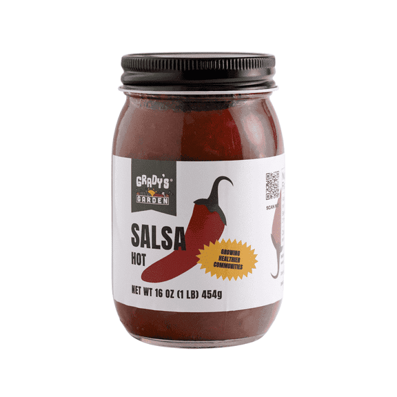 Grady's Garden Hot Salsa, Premium ingredients, No added sugars, No artificial flavors or colors, 16oz glass jar