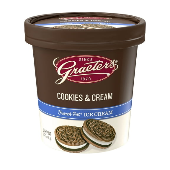 Graeters Cookies and Cream Ice Cream, French Pot, 1Pint Tub