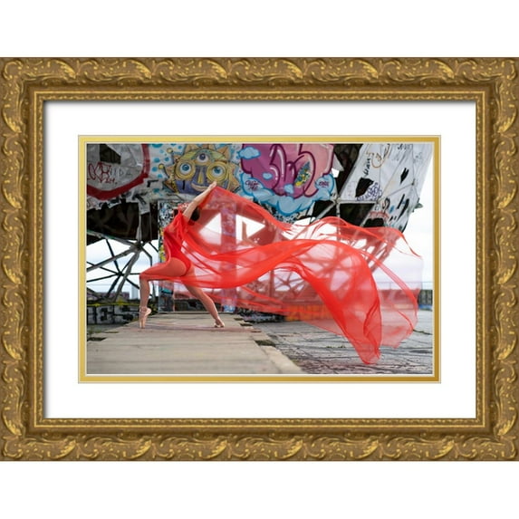 Graf, James 32x23 Gold Ornate Wood Framed with Double Matting Museum Art Print Titled - The Woman In The Storm