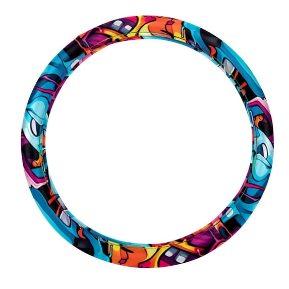 Graffiti 14.5 Inch Printing PVC Leather Auto Accessories Steering Wheel Cover Car Wheel Covers Steering Wheel Covers