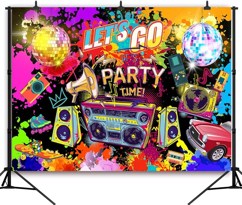 80s 90s Retro Backdrop - Graffiti Hip Hop Music Photo Booth Background 5x3ft