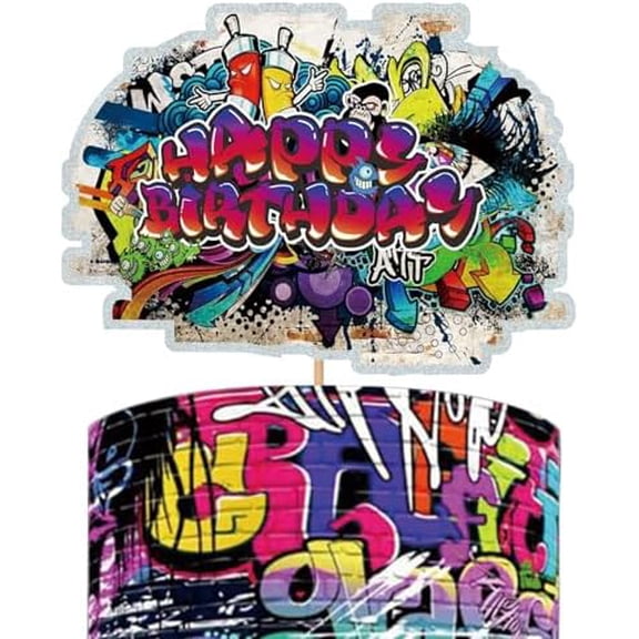 Graffiti 80's 90's Cake Topper Urban Retro Birthday Party Decorations 80's 90's Hip Hop Rock Birthday Party Supplies