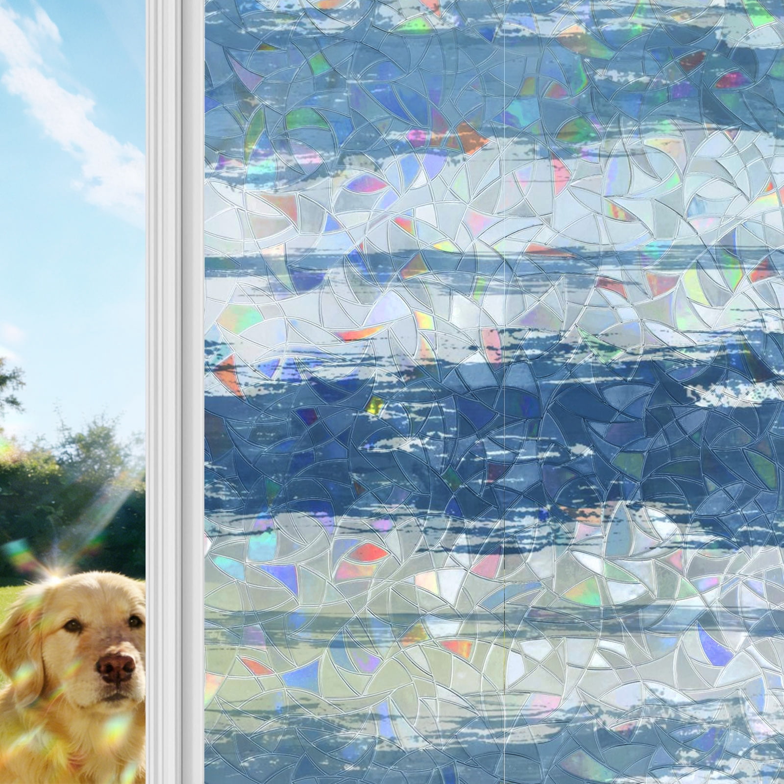 Graffiti Abstract Stripe Rainbow Window Privacy Film, White Navy Blue ...