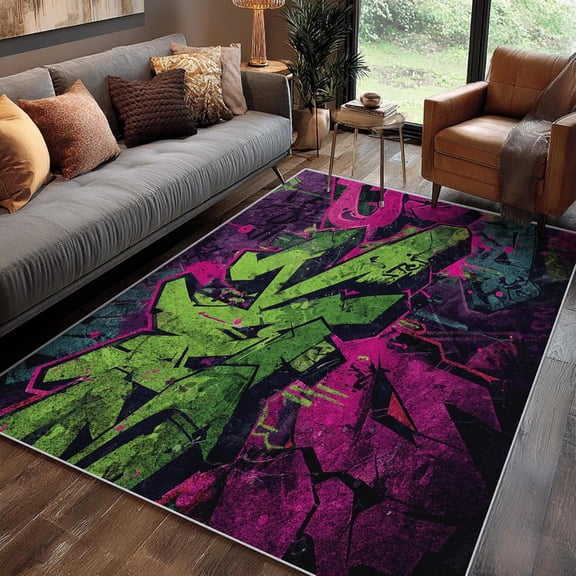 Graffiti Abstract Vintage Area Rug, Urban Art Design Carpet, Washable Non Slip Soft Low Pile, Living Room Bedroom Kitchen Office Mat 5x8ft