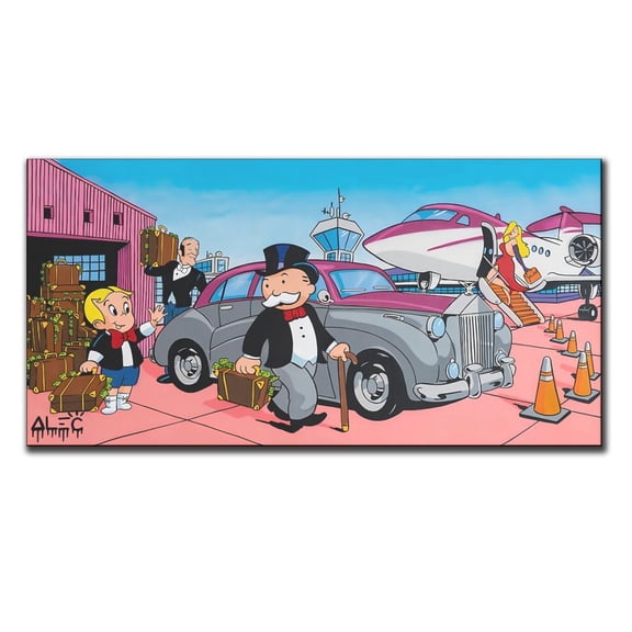 Graffiti Alec-Monopolys Cartoon Rich Man Dollars Airport Artworks Picture Print Poster Wall Art Painting Canvas Gift Decor Home Posters Decorative 12x24inch(30x60cm)