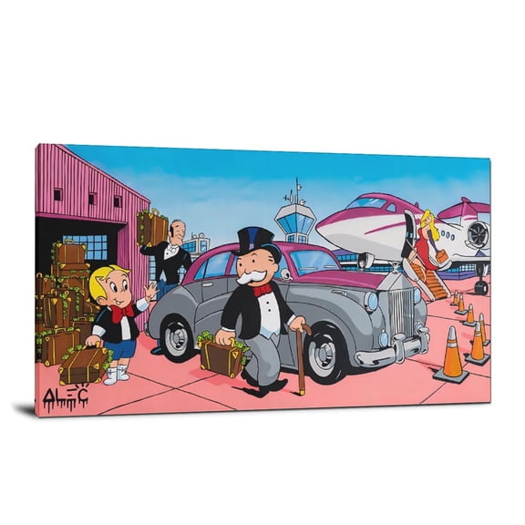 Graffiti Alec-Monopolys Cartoon Rich Man Dollars Airport Print Photo Art Painting Canvas Poster Home Decorative Bedroom Modern Decor Posters Gifts 16x32inch(40x80cm)