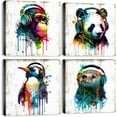 thumbnail image 1 of Graffiti Animal Canvas Wall Art Kids Room Watercolor Chimpanzee Panda Pictures Wall Decor Cartoon Cute Funny Penguin Bear with Headphone Painting Colorful Nursery Bedroom Home Decorations 14x14 4 Pcs, 1 of 6