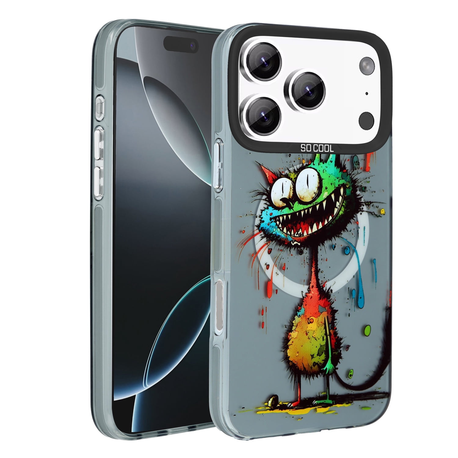 Graffiti Animal Print Shockproof Case for iPhone 17 Pro Max - Teal