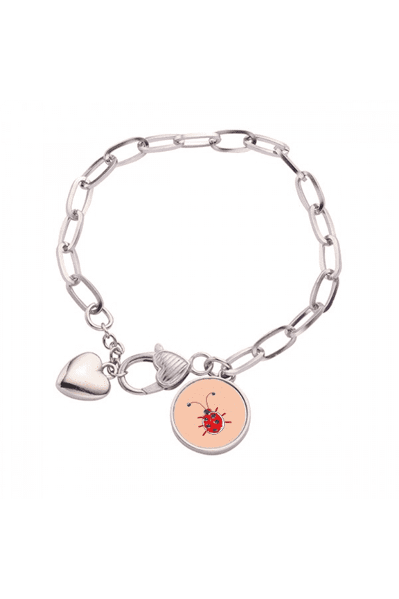 Graffiti Animation Hand Painted Ladybug Heart Chain Bracelet Jewelry Charm Fashion