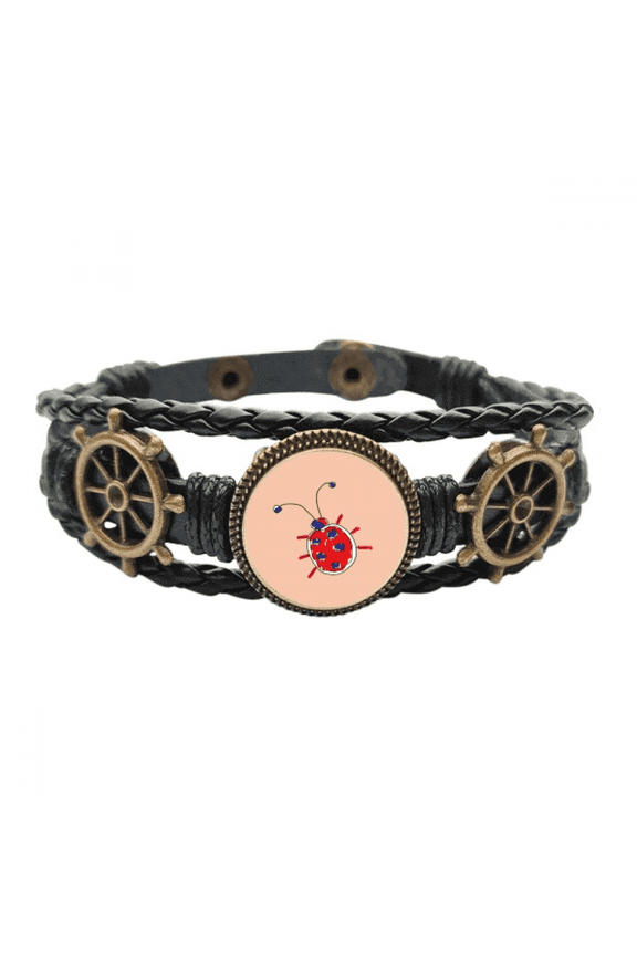 Graffiti Animation Hand Painted Ladybug Leather Braided Ocean Bracelet Wristband