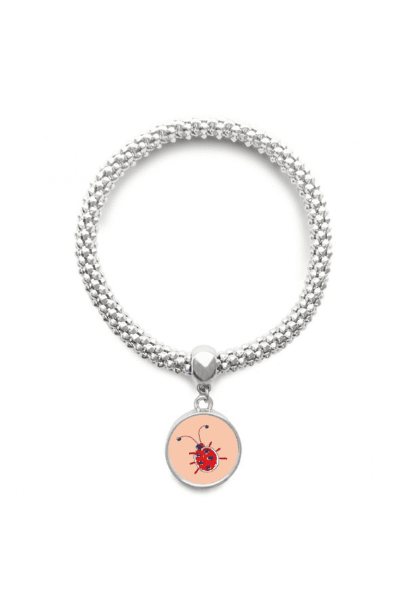 Graffiti Animation Hand Painted Ladybug Sliver Bracelet Pendant Jewelry Chain Adjustable Bangle