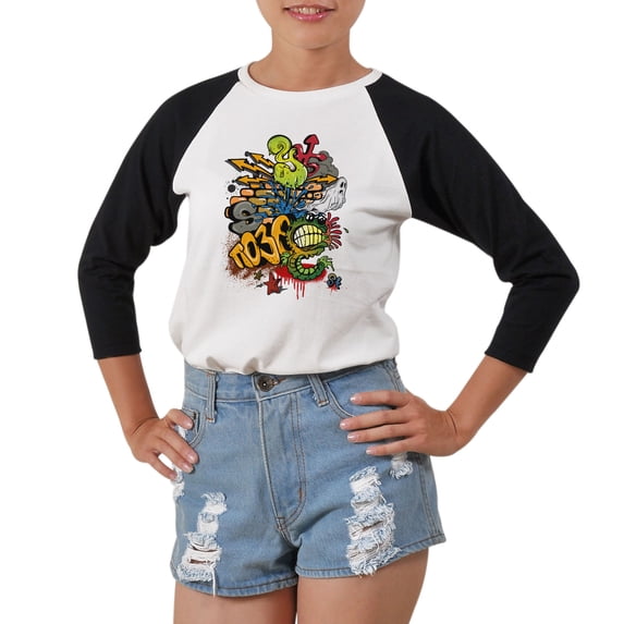 Graffiti Art -2 Printed 100% Cotton Elbow Sleeves Raglan T-Shirt WTS_03 2XL