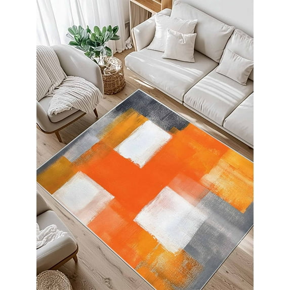 Graffiti Art Area Rug for Bedroom 2.7x5 Ft Abstract Gary Orange Color Stitching Super Soft fuzzy Throw Rug Non-Slip Fluffy Plush Indoor Floor Carpet for Living Room Nursery Home Decor