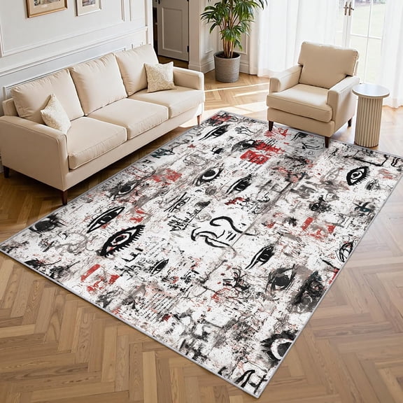 Graffiti Art Area Rugs, Multicolor Hip Hop Street Art Pattern Carpet, Washable Non Slip Low Pile Soft Rug for Living Room Bedroom Decor Mat 5x8ft